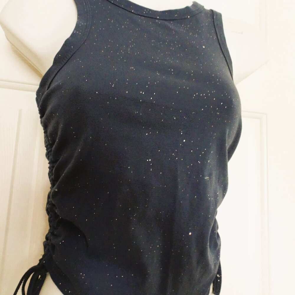 Women's Size M Navy Sparkle Jersey Knit Tank Top w. Ruched Side Seams